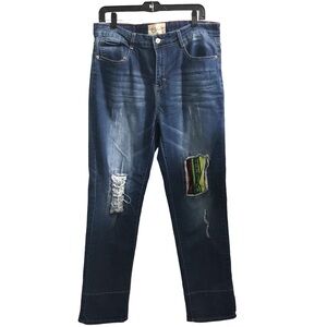 L&B Denim Fabric Patch Distressed Boyfriend Jeans Womens Plus Size 16